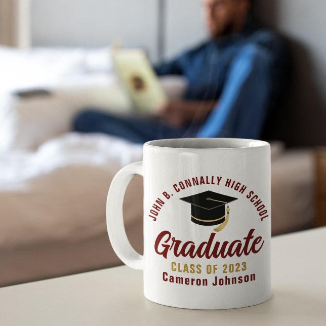 Maroon Gold Script Graduate Custom 2023 Graduation Coffee Mug (Creator Uploaded)