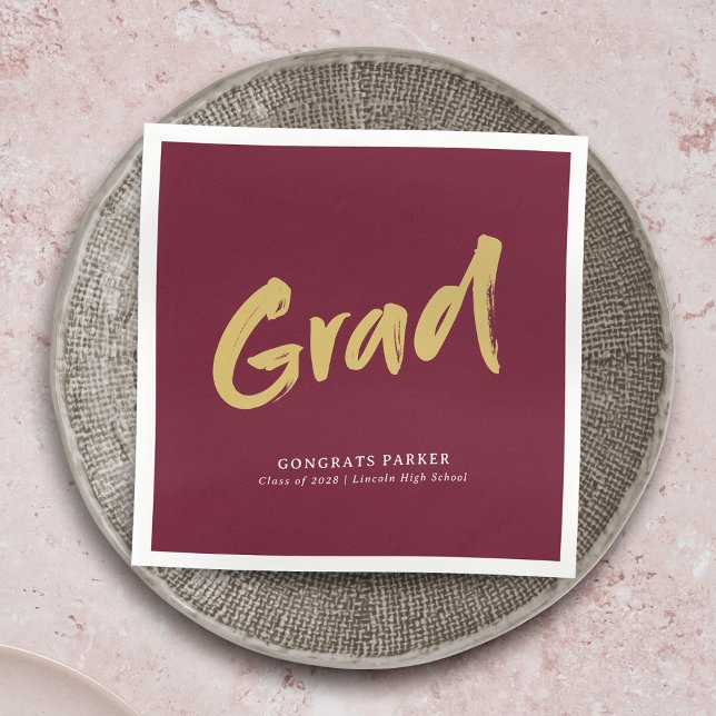 Maroon Gold Simple Modern Brush Script Graduation Napkin (Maroon Gold Simple Modern Brush Script Graduation Napkins)