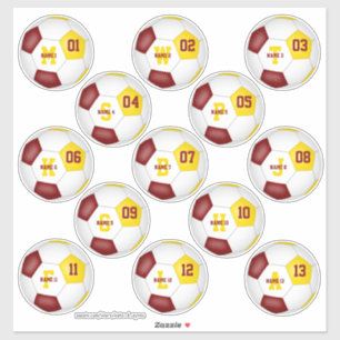 Maroon gold soccer team colours kids set of 13
