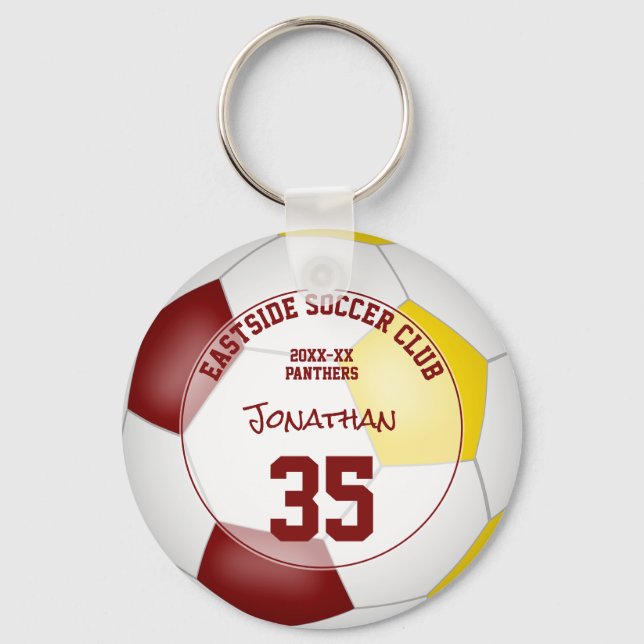 maroon gold soccer team colours kids sports gifts key ring (Front)