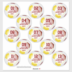 Maroon gold soccer team party favours set of 13