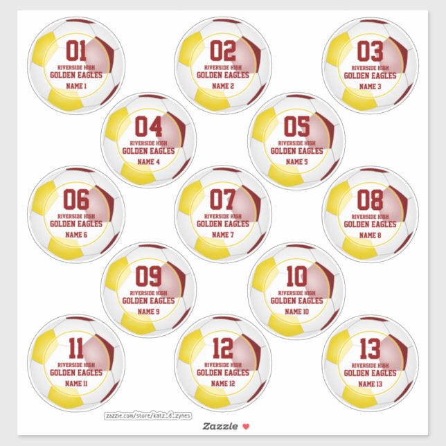 Maroon gold soccer team party favours set of 13 (Sheet)