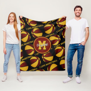 maroon gold sports team colours I love basketball Fleece Blanket