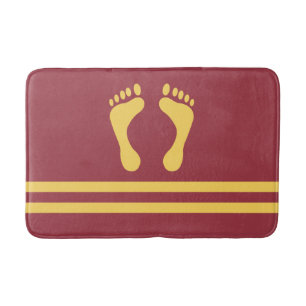 Maroon Gold Stripes and Feet Modern Graphic Bath Mat