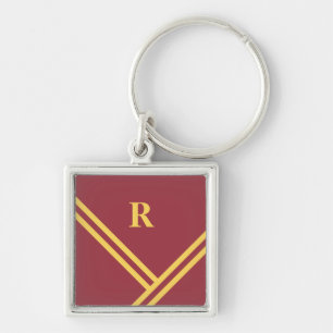 Maroon Gold Stripes Trending Colours Monogram Key Ring