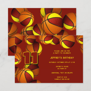 maroon gold team colours basketballs birthday invitation
