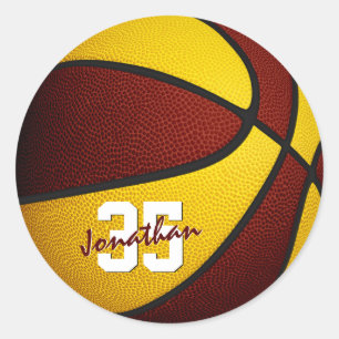 maroon gold team colours boys girls basketball classic round sticker