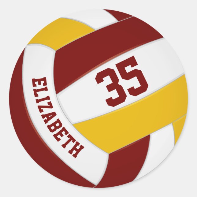 maroon gold team colours boys girls volleyball classic round sticker (Front)