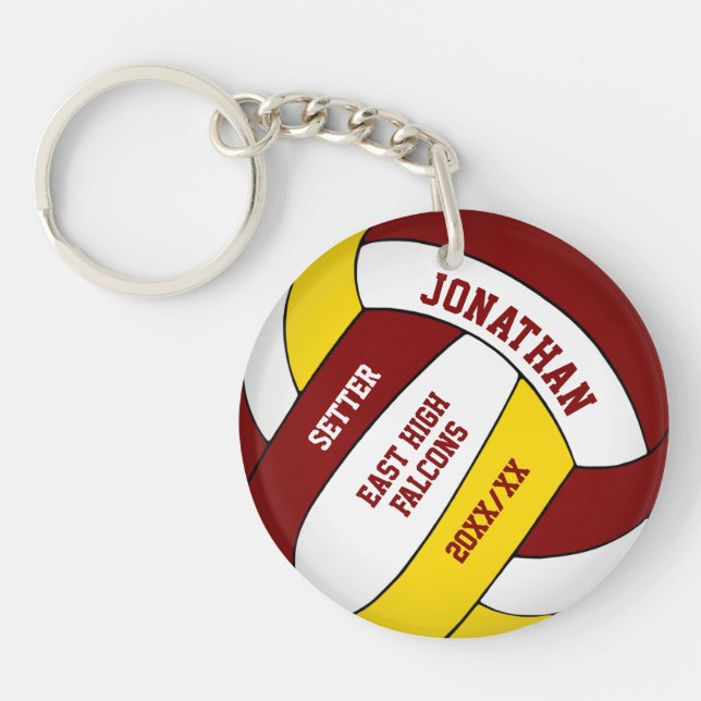 maroon gold team colours custom boys volleyball key ring (Front)