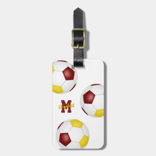 maroon gold team colours girls boys soccer bag luggage tag