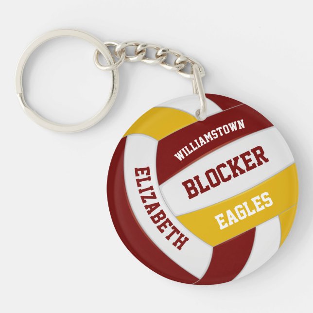 maroon gold team colours personalised volleyball key ring (Front)