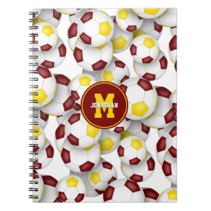 maroon gold team colours soccer balls  notebook