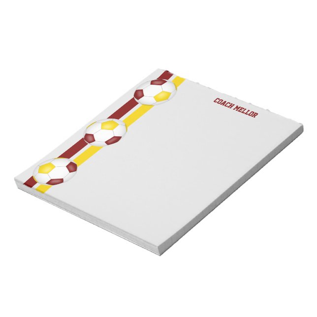maroon gold team colours soccer coach custom notepad (Rotated)