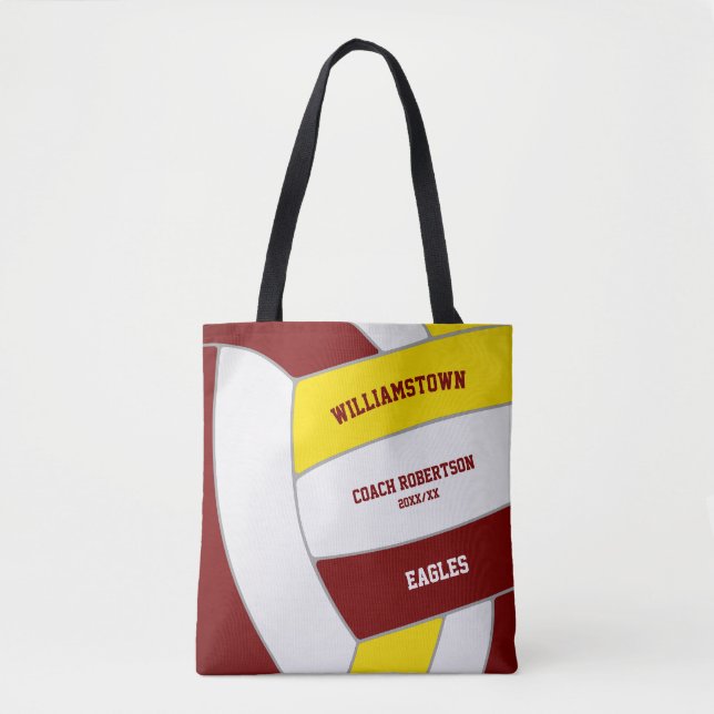 maroon gold team colours volleyball athlete coach tote bag (Front)