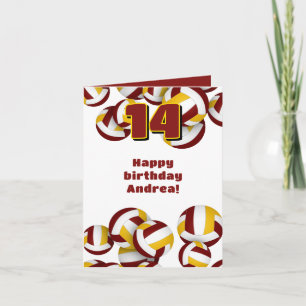 maroon gold team colours volleyballs kids birthday card