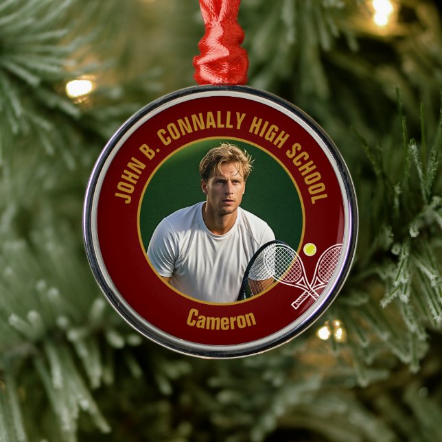 Maroon Gold Tennis Player Photo Christmas Gift Metal Tree Decoration (Tree)