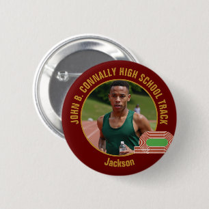 Maroon Gold Track Team Photo Runner 6 Cm Round Badge