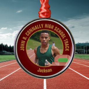 Maroon Gold Track Team Photo Runner Christmas Metal Tree Decoration