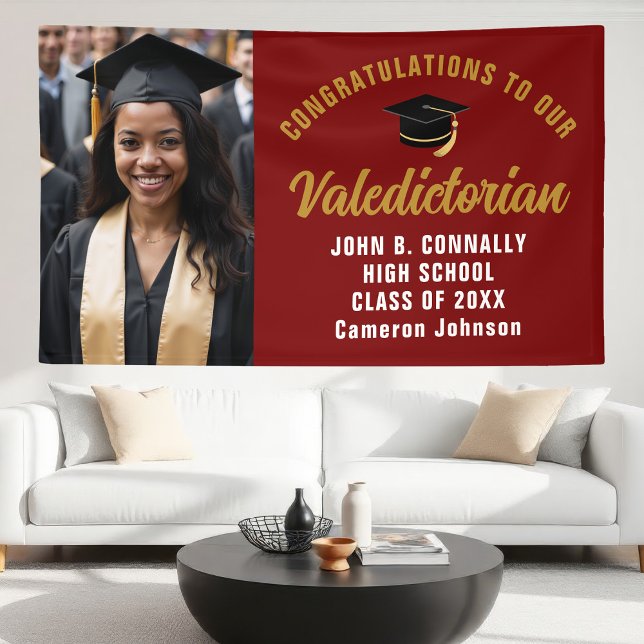 Maroon Gold Valedictorian Photo Graduation Party Banner (Creator Uploaded)