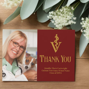 Maroon Gold Veterinarian Office Photo Customisable Thank You Card