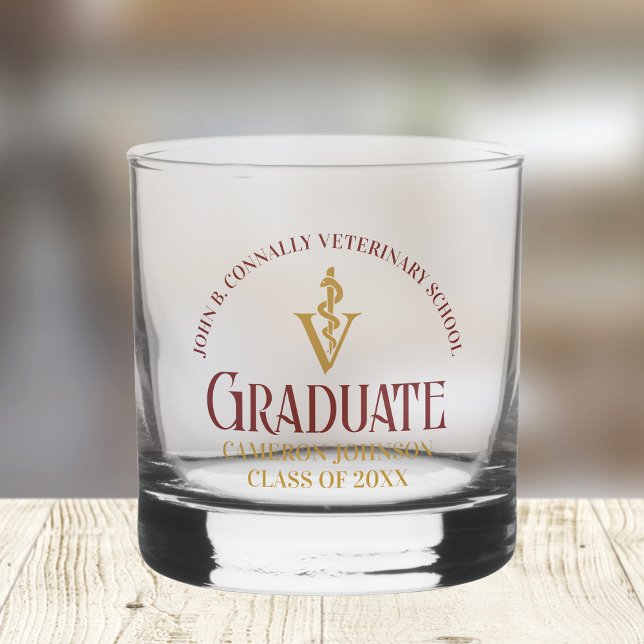 Maroon Gold Veterinary School Graduation Custom Whiskey Glass (Creator Uploaded)