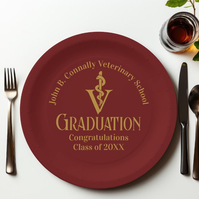 Maroon Gold Veterinary School Graduation Party Paper Plate (Creator Uploaded)
