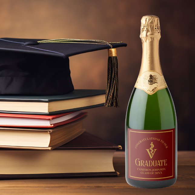 Maroon Gold Veterinary School Graduation Party Sparkling Wine Label (Creator Uploaded)