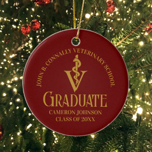 Maroon Gold Veterinary School Photo Graduation Ceramic Tree Decoration