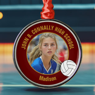 Maroon Gold Volleyball Player Photo Christmas Metal Tree Decoration