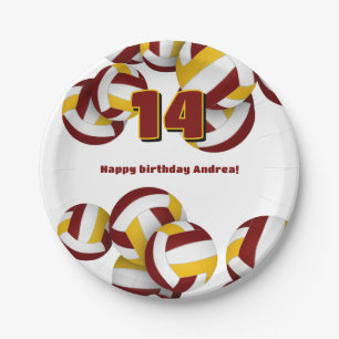 maroon gold volleyballs girls boys birthday party paper plate