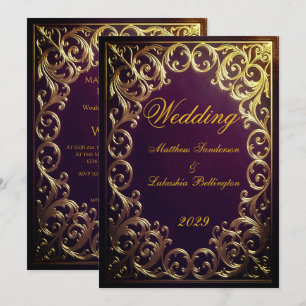 Maroon Gold Wedding Classic Marriage Invitation