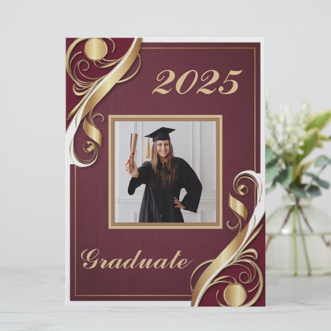 Maroon Gold White Graduation Invitation (Standing Front)