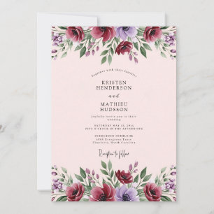 Maroon Graceful Botanical Wedding Invitation