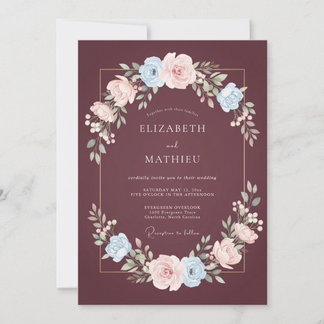 Maroon Graceful Winter Wedding Invitation (Front)