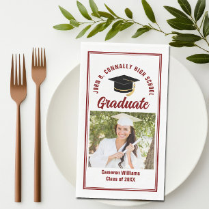 Maroon Graduate Photo Custom Graduation Party Napkin