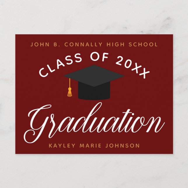 Maroon Graduation Announcement Chic 2024 Graduate Postcard (Front)