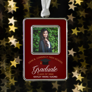 Maroon Graduation Custom 2025 Graduate Photo Silver Plated Framed Ornament