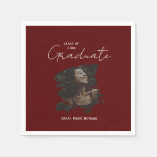 Maroon Graduation Customisable Photo and Text Napkin