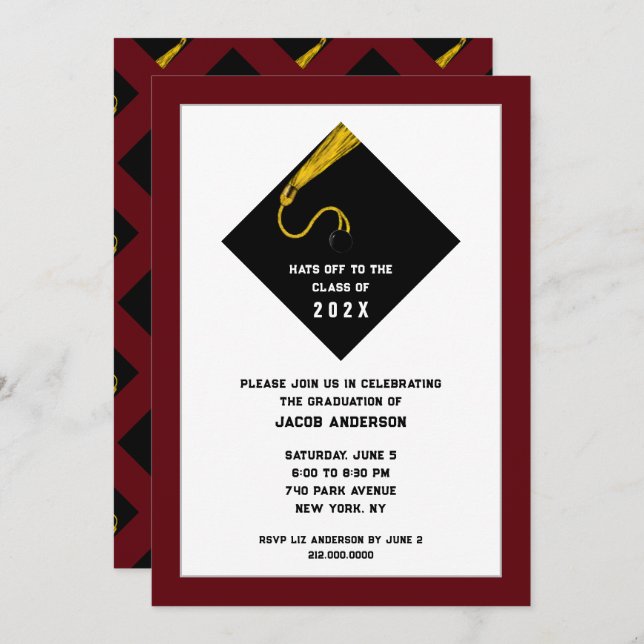 Maroon Graduation Party Invitations (Front/Back)