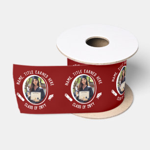 Maroon Graduation Photo, Cap and Tassel, Diploma Satin Ribbon