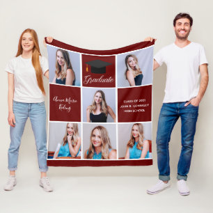 Maroon Graduation Senior Portrait Photo Collage Fleece Blanket