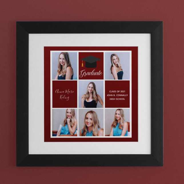 Maroon Graduation Senior Portrait Photo Collage Poster (Creator Uploaded)