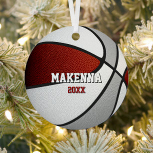 maroon gray team colors keepsake basketball metal tree decoration