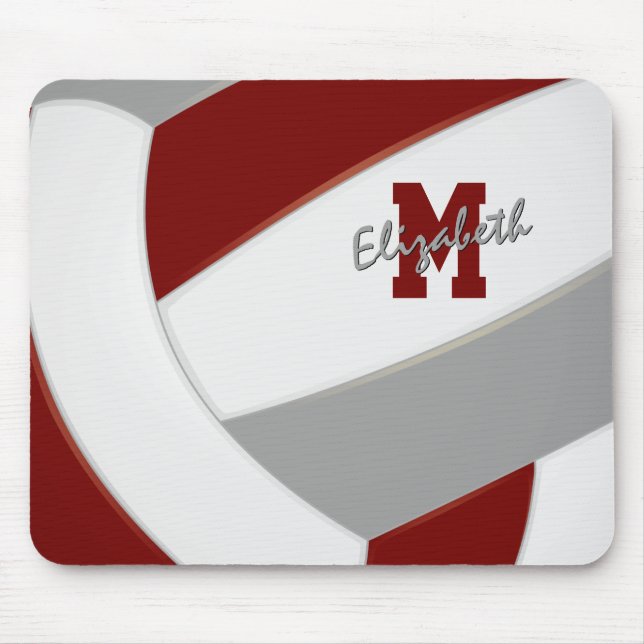 maroon gray team colors personalized volleyball mouse mat (Front)