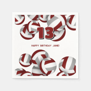 maroon gray volleyballs girls boys birthday party napkin