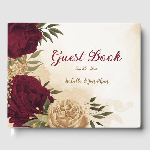 Maroon green beige gold botanical guest book