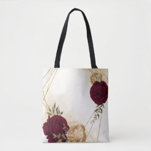 Maroon green beige gold botanical tote bag