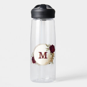 Maroon green beige gold botanical water bottle