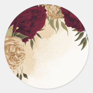 Maroon green beige gold botanical wedding classic round sticker