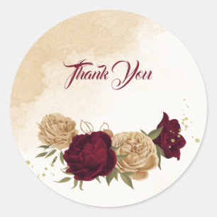 Maroon green beige gold botanical wedding classic round sticker